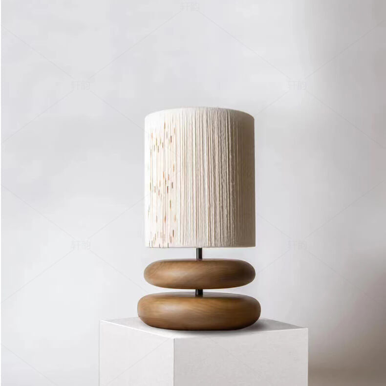 Walnut Fabric Lampshade Cylinder Table Lamp