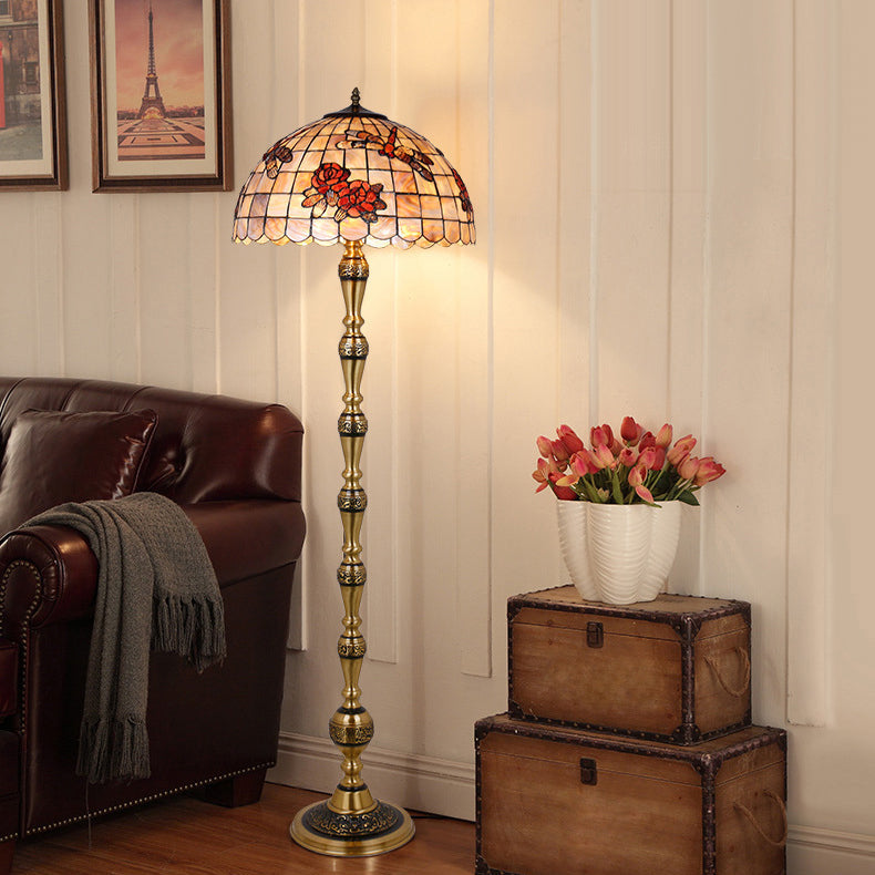 Brass Shell Dome Rose 3-Light Floor Lamp