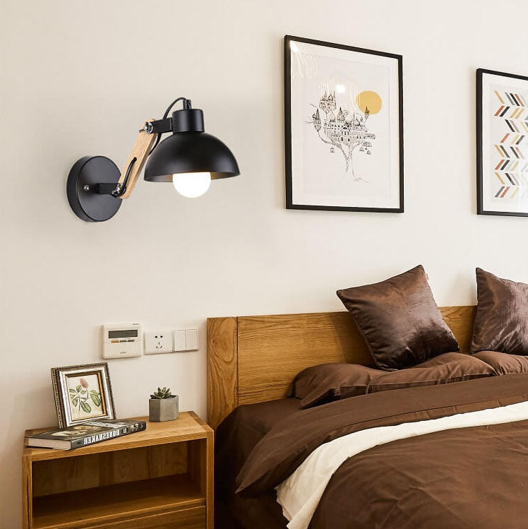 Iron Semicircle Wooden Arm Wall Lamp