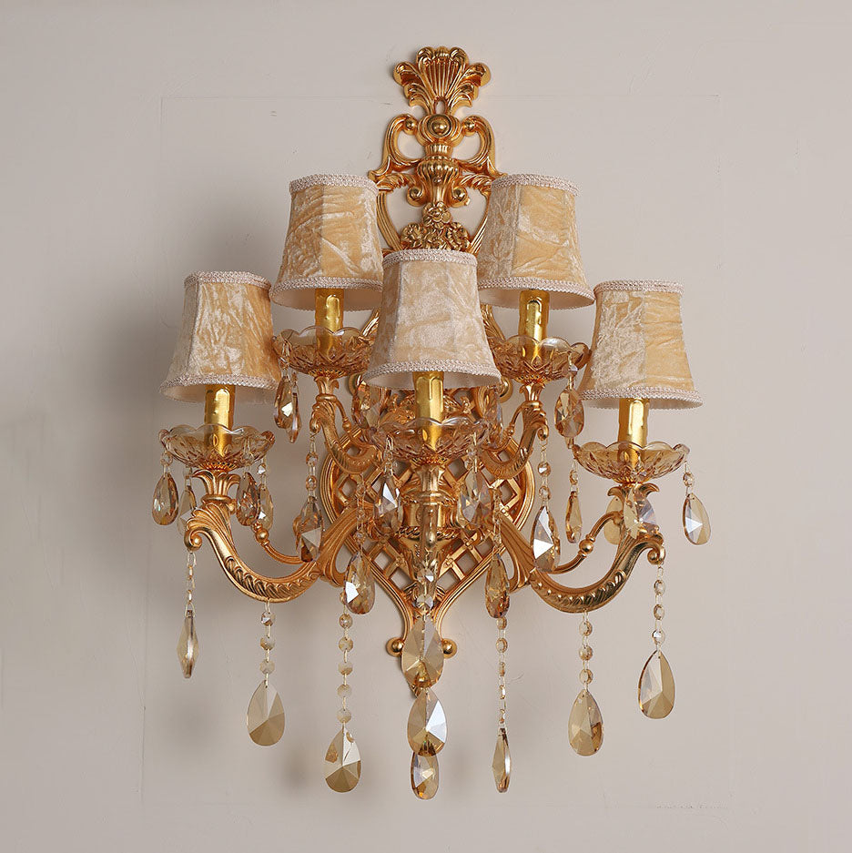 Gold Candelabra Glass Crystal 5-Light Wall Lamp