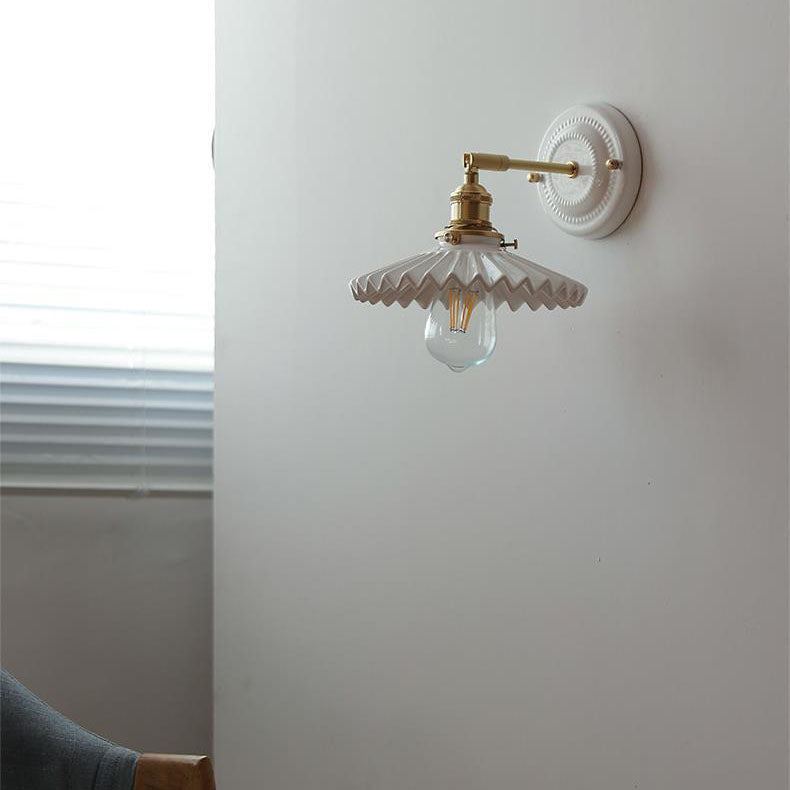 Round Ceramic Brass Living Wall Lamp