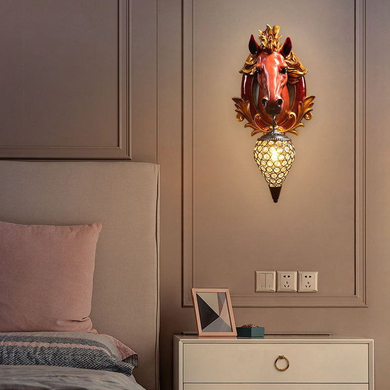 Eclectic Resin Horse Head Wall Lamp