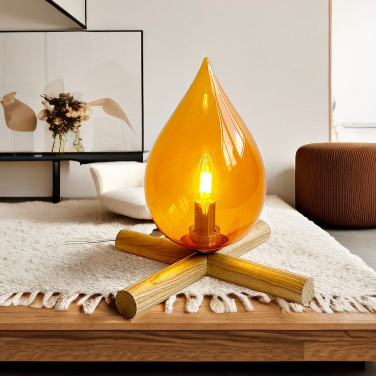 Fire Wood Glass Living Table Lamp