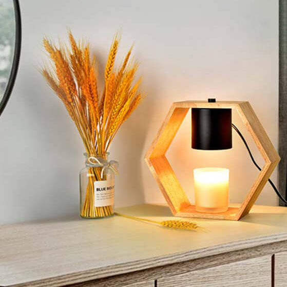 Wood Hexagonal Melting Wax Table Lamp