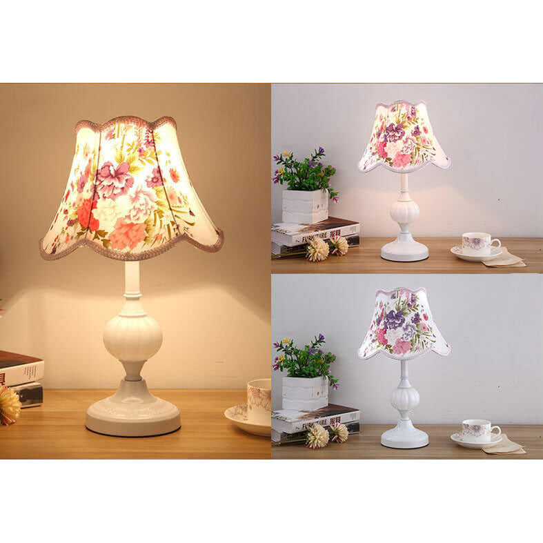 Floral Glass Fabric Table Lamp