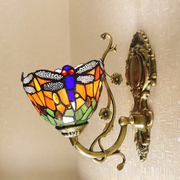 Handmade Stained Glass Dragonfly Wall Lamp