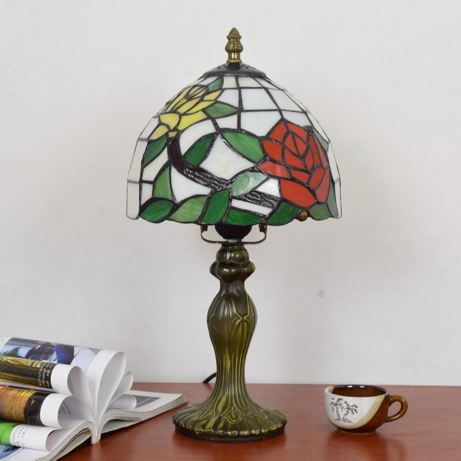 Stained Glass Rose Flower Table Lamp