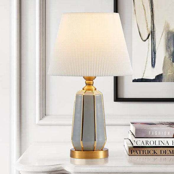 Gray Ceramic Linen Table Lamp