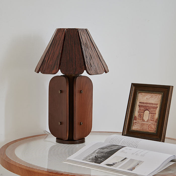Solid Wood Umbrella Pleated Table Lamp