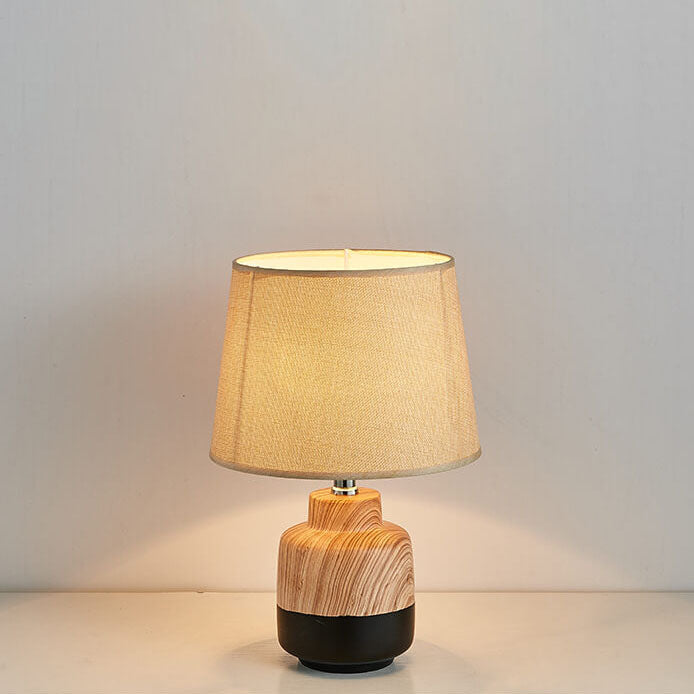 Wood Grain Fabric Ceramic Table Lamp