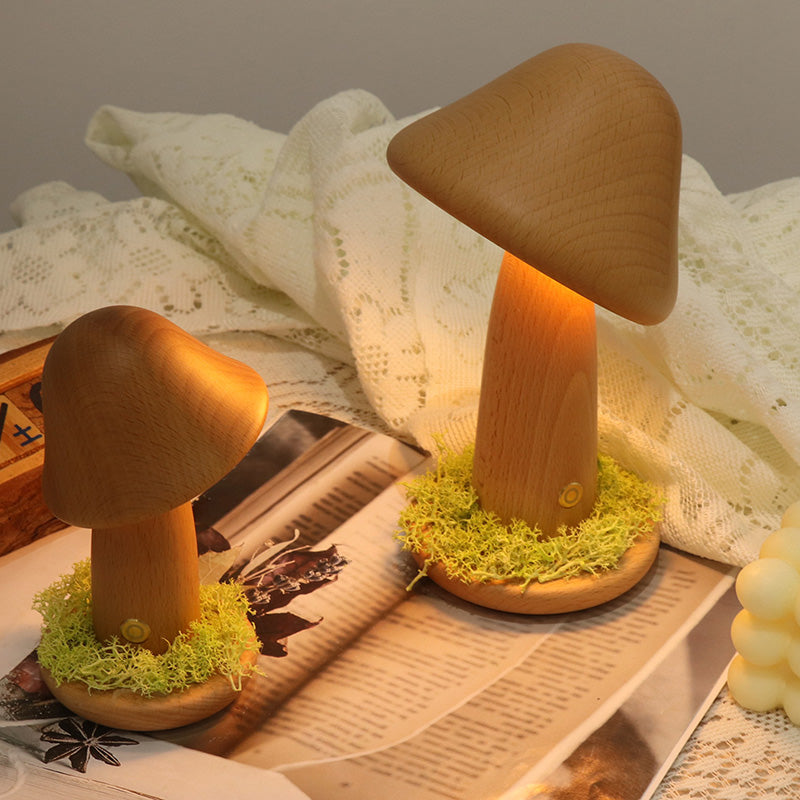 Mushroom Round Beech Wood Table Lamp