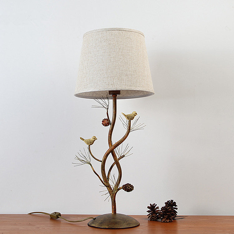 Fabric Pinecone Bird Iron Table Lamp