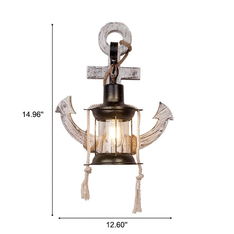 Boat Anchor Solid Wooden Wall Lamp