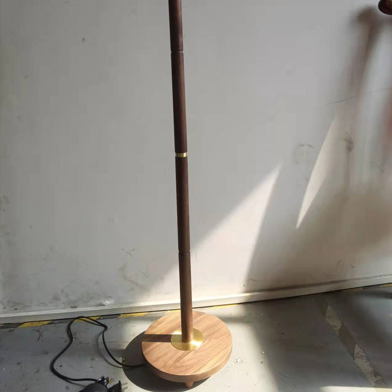 Pleated Fabric Brass Walnut Floor Lamp