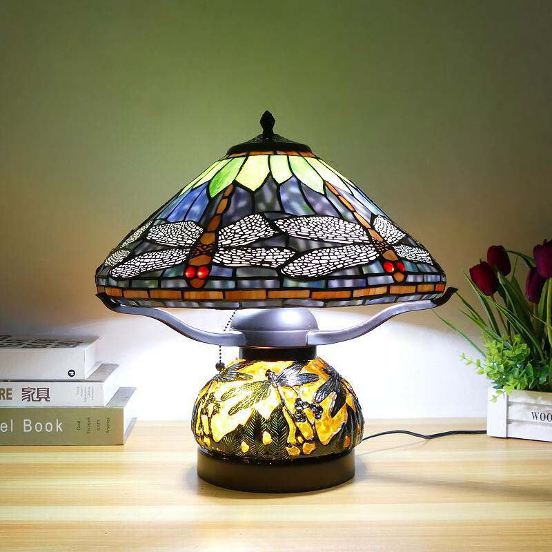 Iron Glass Conic Dragonfly 2-Light Table Lamp