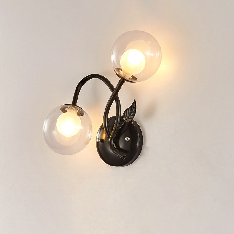 Branch Leaf Glass Ball 2-Light Wall Lamp