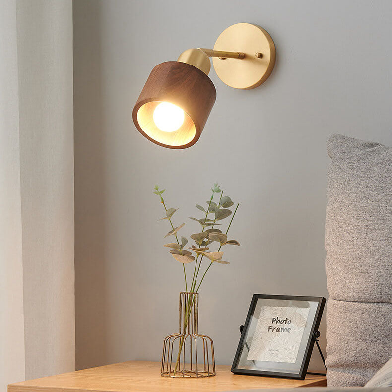 Copper Walnut Round Wall Lamp