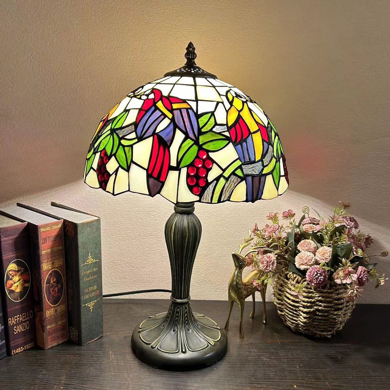 Metal Glass Dome Grape Table Lamp