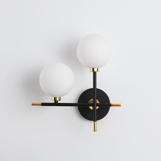Glass Orb Iron Hallway 2-Light Wall Lamp