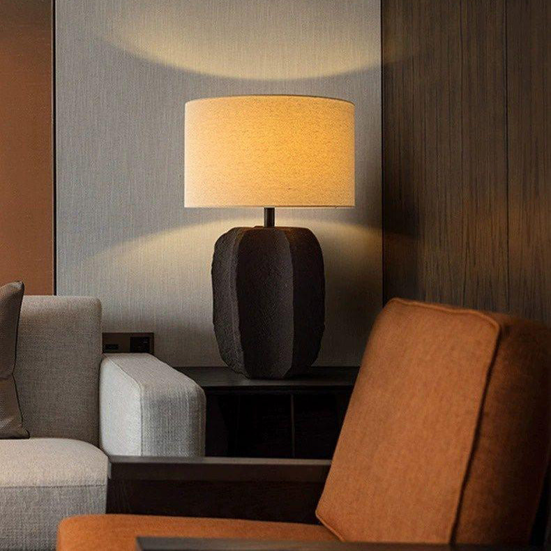 Round Cylinder Ceramic Fabric Table Lamp