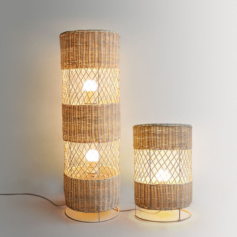 Rattan Weaving Round Column Floor Lamp
