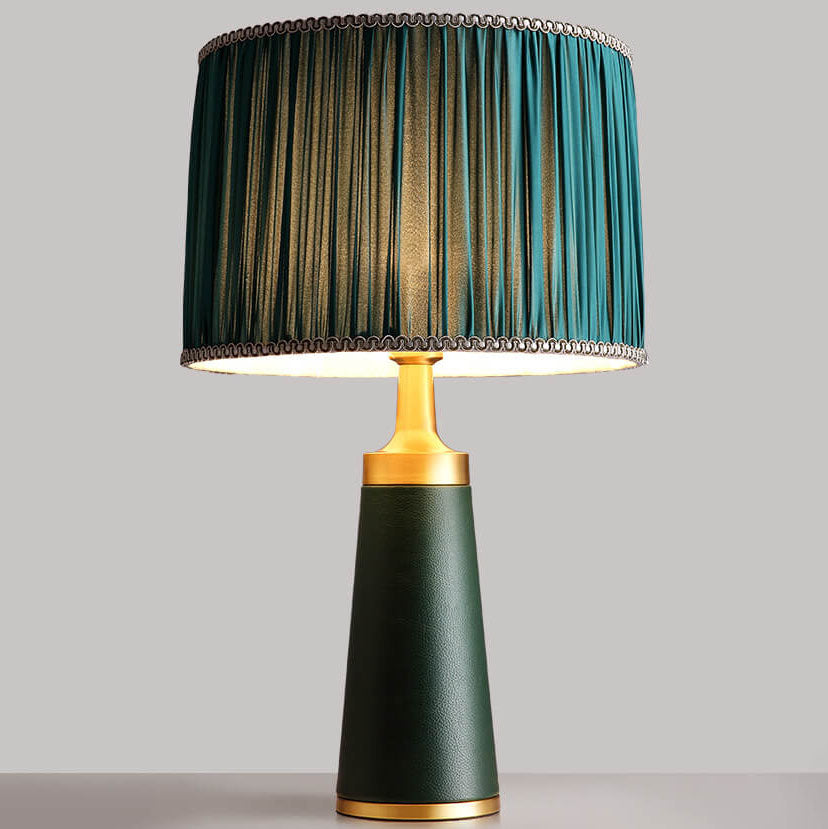 Fabric Cylinder Leather Study Table Lamp