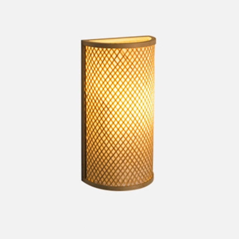 Weaving Semicircular Cylinder Bamboo 2-Light Wall Lamp
