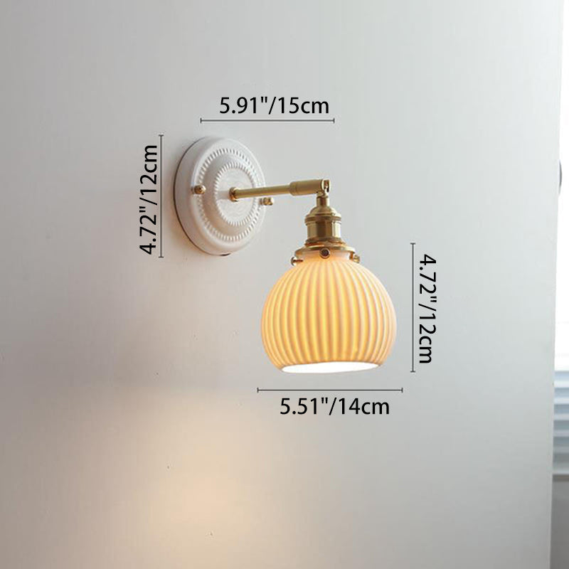 Round Ceramic Brass Living Wall Lamp