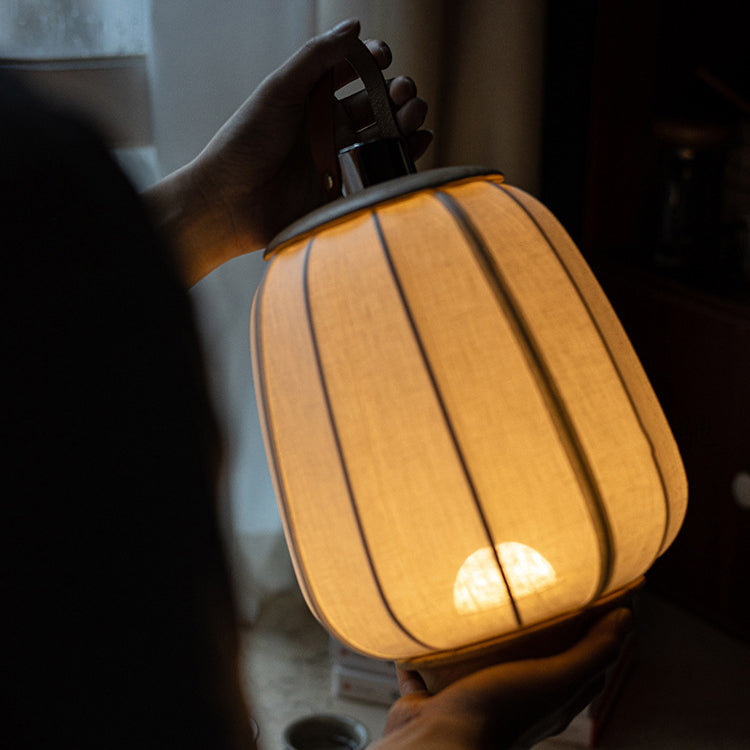 Portable Round Lantern Wood Table Lamp