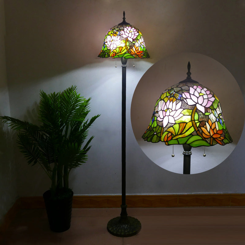 Stained Glass Daisy Dragonfly 2-Light Floor Lamp