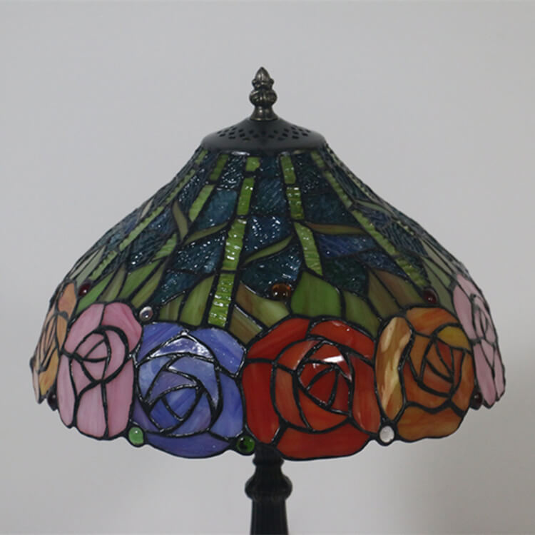 Roses Stained Glass Cone Table Lamp