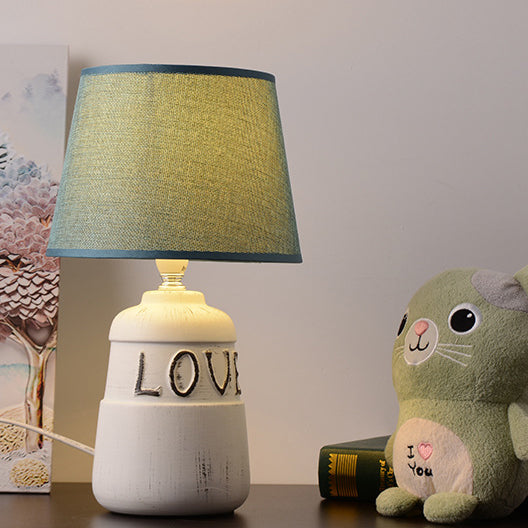Round Ceramic Fabric Bedroom Table Lamp