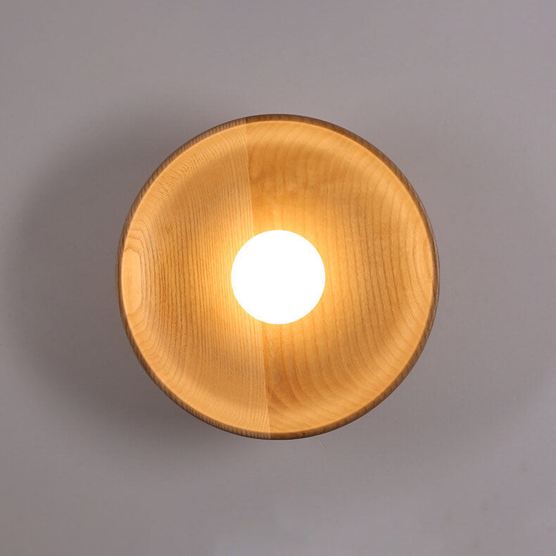 Round Disc Solid Wood Wall Lamp