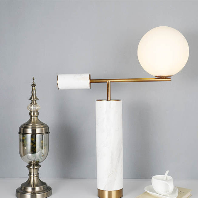 Marble Texture Cylindrical Glass Table Lamp