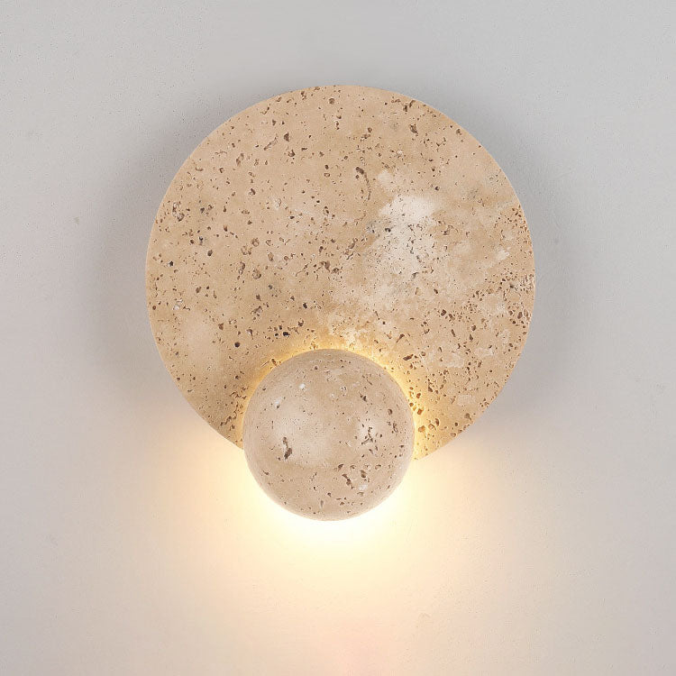 Round Yellow Travertine Bedroom Wall Lamp