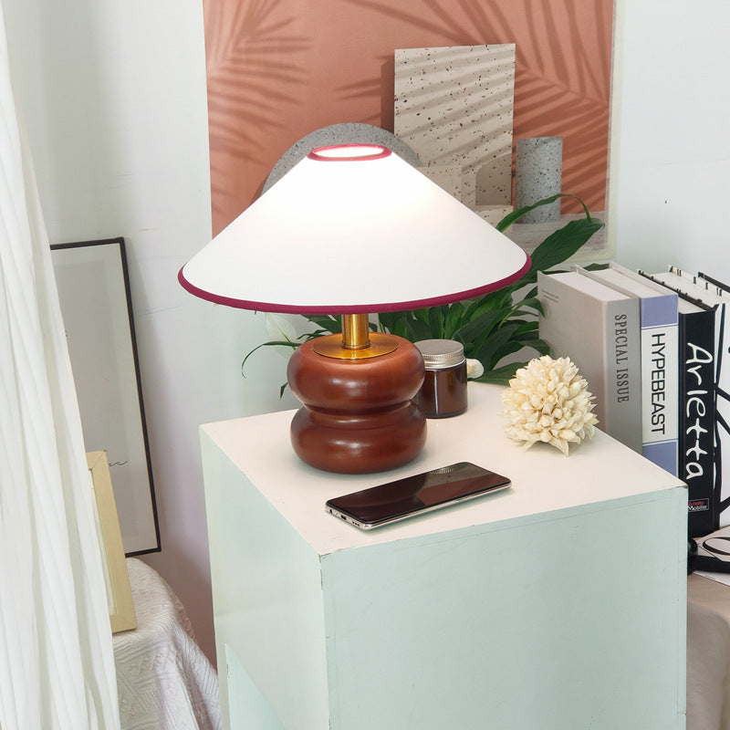 Fabric Cone Solid Walnut Table Lamp