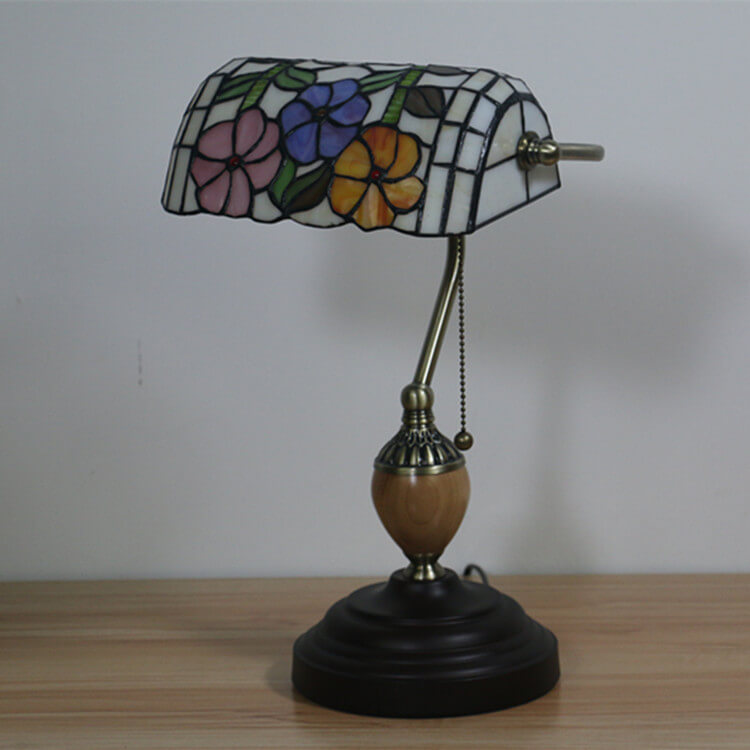 Flower Glass Banker Table Lamp
