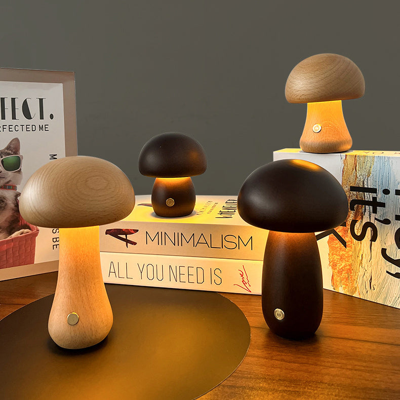 Mushroom Wood Bedroom Table Lamp
