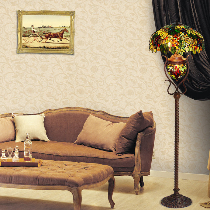Stained Glass Grape Decor 3-Light Floor Lamp