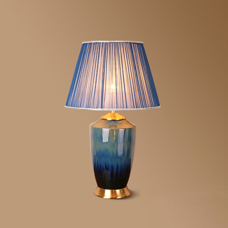 Column Trapezoid Fabric Ceramics Table Lamp
