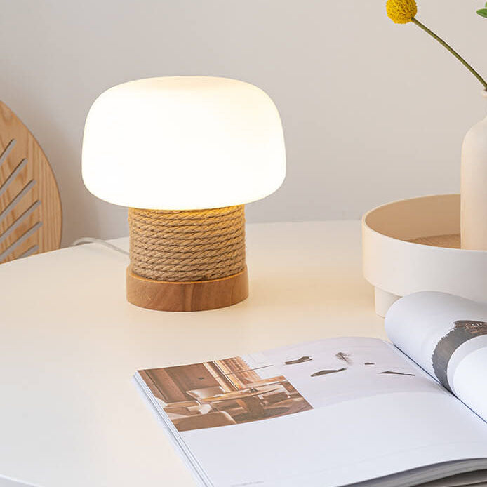 Creamy Mushroom Glass Twine Table Lamp