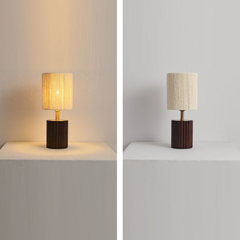 Column Wood Paper Rope Table Lamp