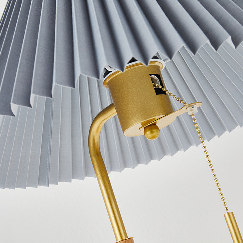 Pleated Umbrella Fabric Wood Table Lamp