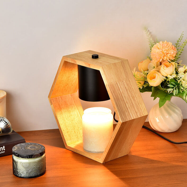 Wood Hexagonal Melting Wax Table Lamp