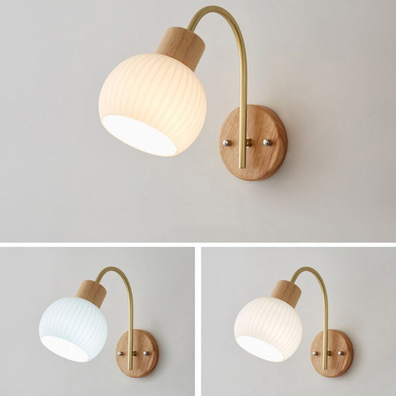 Round Solid Wood Striped Wall Lamp