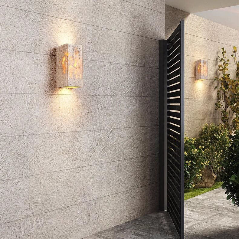 Square Rectangle Yellow Travertine Outdoor Light