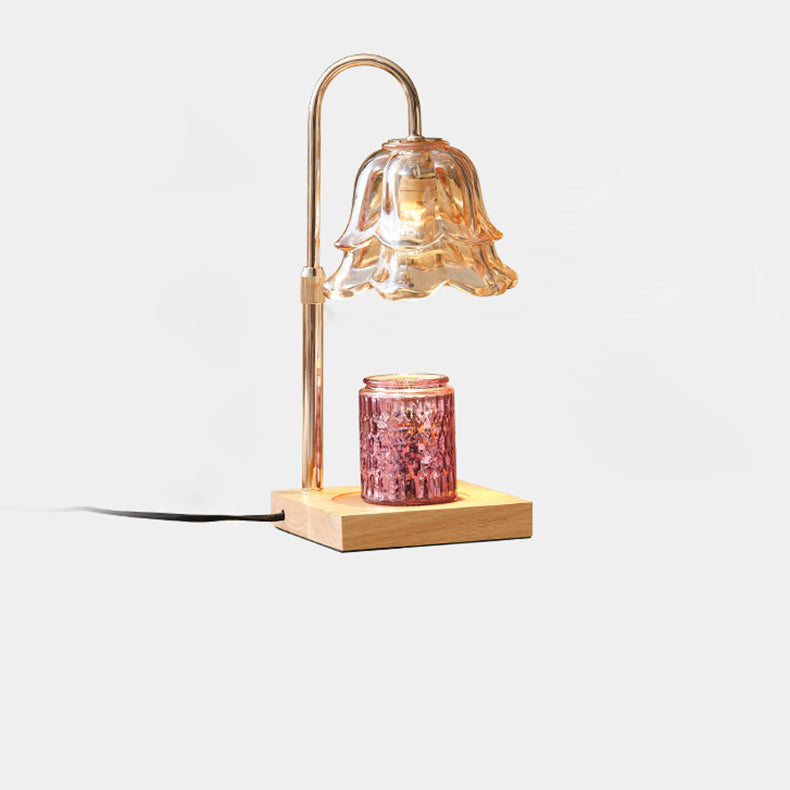 Floral Glass Metal Wood Table Lamp