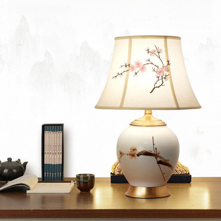 Plum Flower Embroidered Fabric Table Lamp