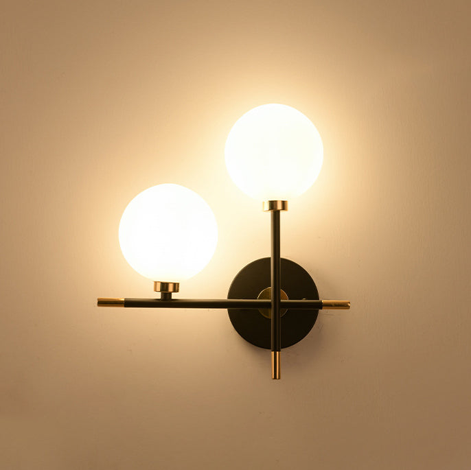 Glass Orb Iron Hallway 2-Light Wall Lamp
