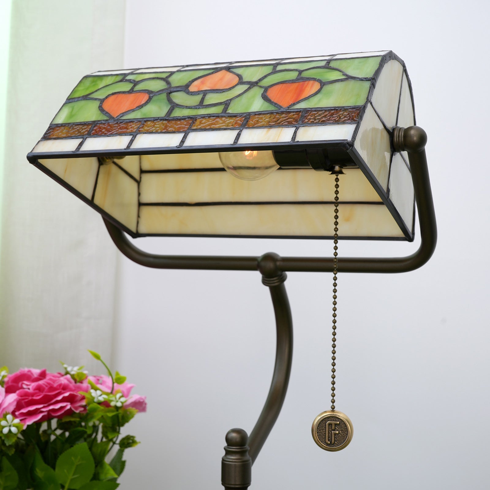 Heart Design Stained Glass Table Lamp